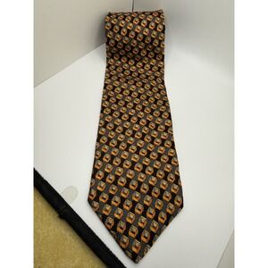 Ermenegildo Zegna Silk Tie Italy Geometric Cube Orange Navy Abstract XL 61" x 4"